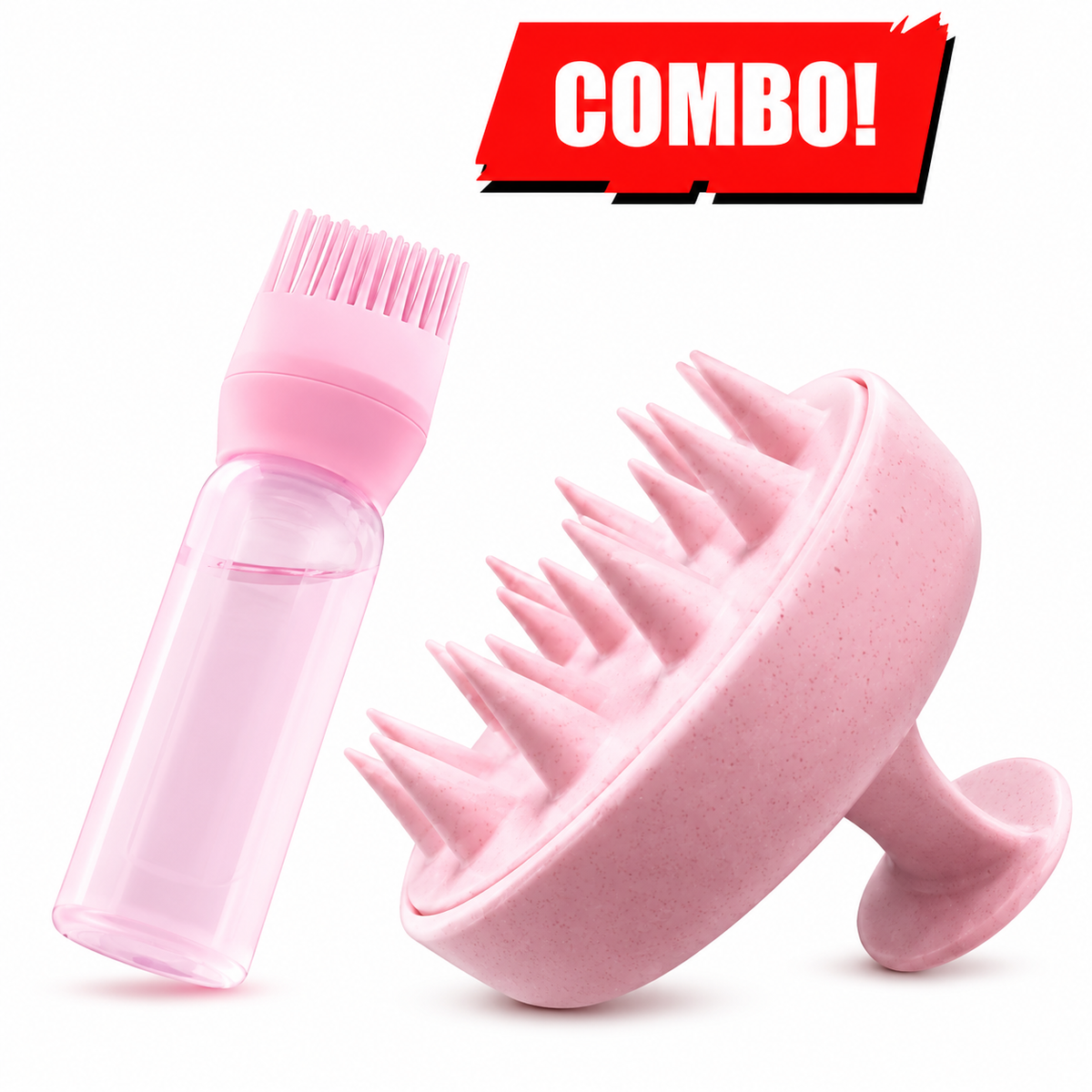 2-in-1 Scalp Massager Brush & Hair Oil Applicator Comb Bottle – Silicone Scalp Massager & Hair Care Applicator Combo
